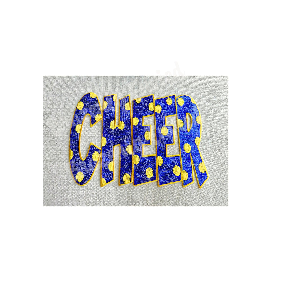 CHEER Blue & Yellow Polka Dot Sequin Patch | Cheerleading Spirit Wear Patch | Ready to Ship